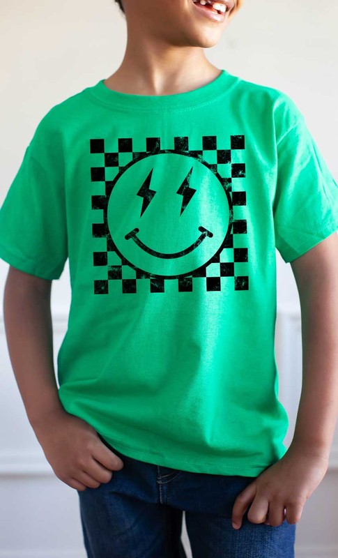 Retro Checkerboard Lightening Smiley Kids Graphic