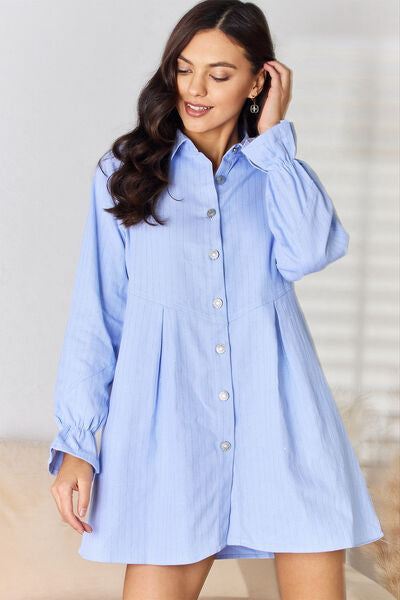 Miller Collared Neck Flounce Sleeve Denim Dress