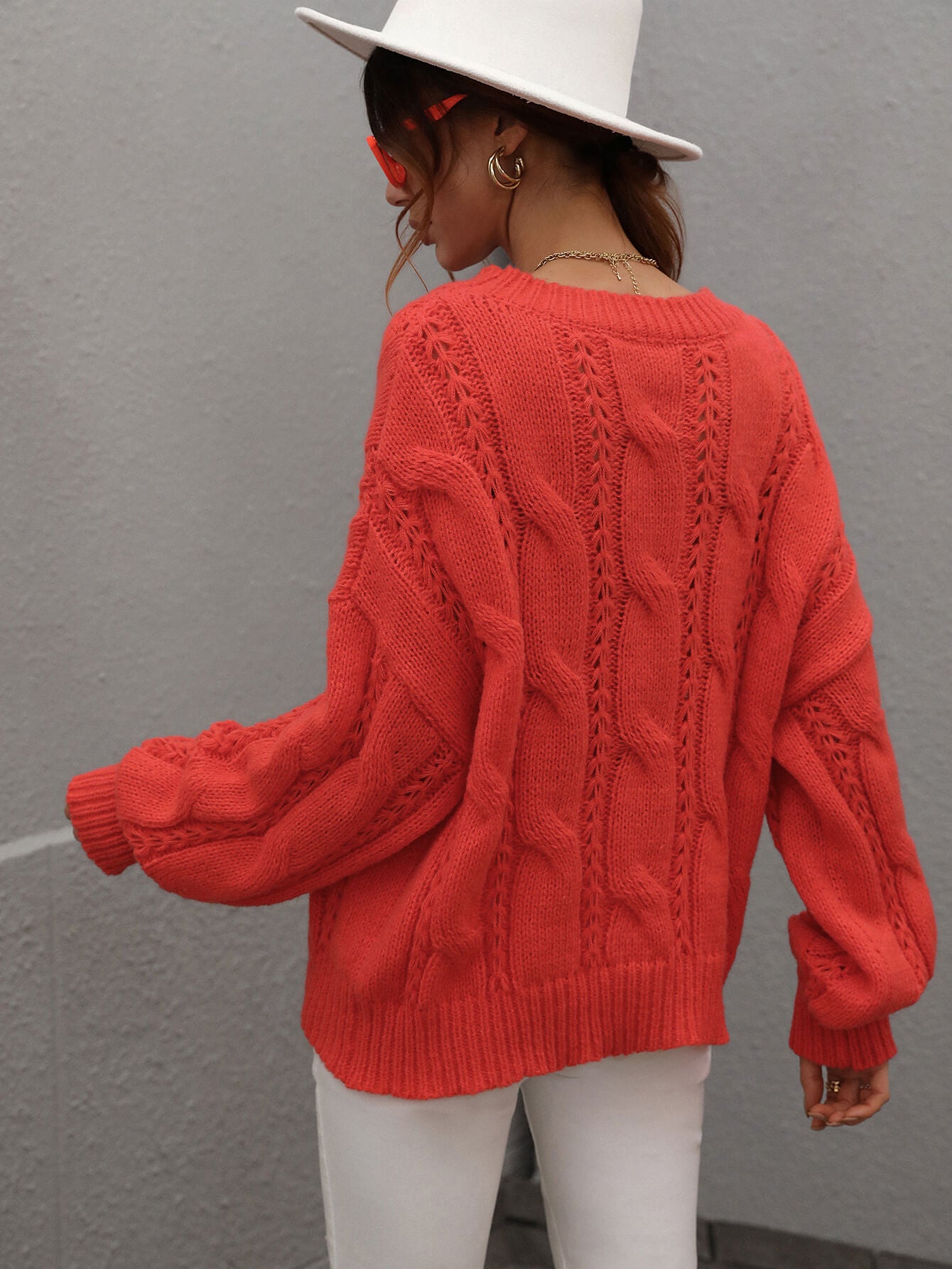 Rory Cable-Knit Openwork Round Neck Sweater