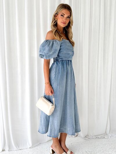 Brit Balloon Sleeve Denim Dress